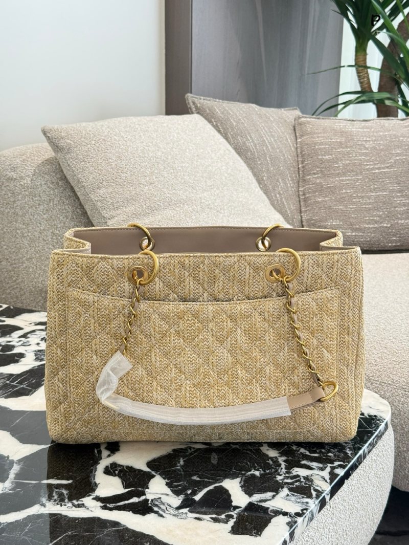 Chanel Straw Woven Shopping Tote Beige view