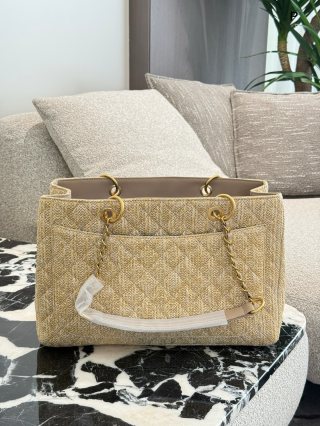 Chanel Straw Woven Shopping Tote Beige view 8