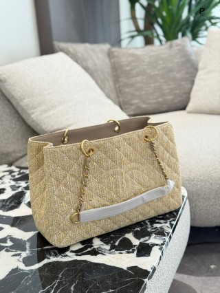 Chanel Straw Woven Shopping Tote Beige view 9