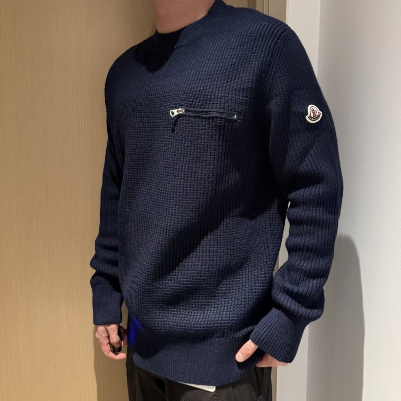 Moncler Navy Waffle Knit Crewneck Sweater