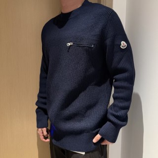 Moncler Navy Waffle Knit Crewneck Sweater view 1