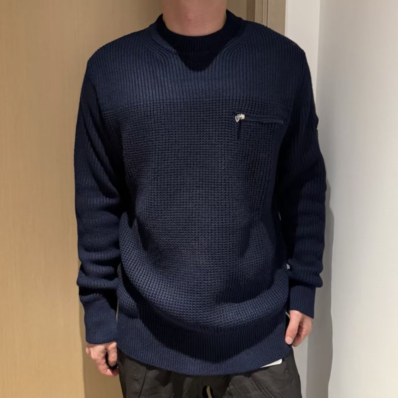 Moncler Navy Waffle Knit Crewneck Sweater view