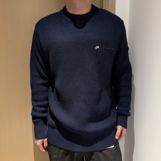 Moncler Navy Waffle Knit Crewneck Sweater view 2