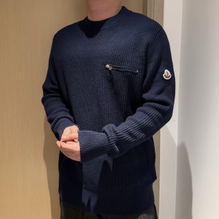 Moncler Navy Waffle Knit Crewneck Sweater view 3