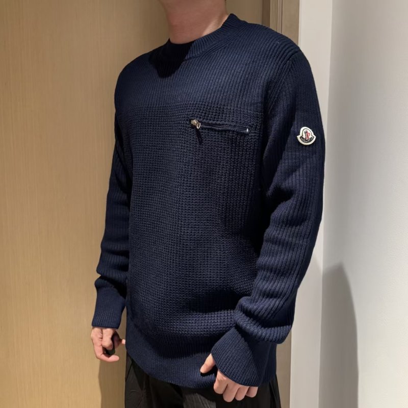 Moncler Navy Waffle Knit Crewneck Sweater view