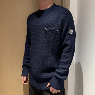 Moncler Navy Waffle Knit Crewneck Sweater view 4