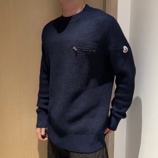 Moncler Navy Waffle Knit Crewneck Sweater view 5