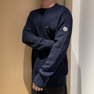 Moncler Navy Waffle Knit Crewneck Sweater view 6