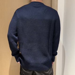 Moncler Navy Waffle Knit Crewneck Sweater view 7