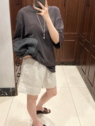 Beige Linen Blend Relaxed Fit Shorts view 1