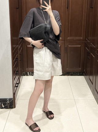 Beige Linen Blend Relaxed Fit Shorts view 2