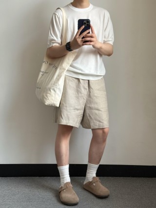 Beige Linen Blend Relaxed Fit Shorts view 4