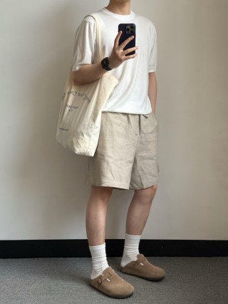 Beige Linen Blend Relaxed Fit Shorts view 5
