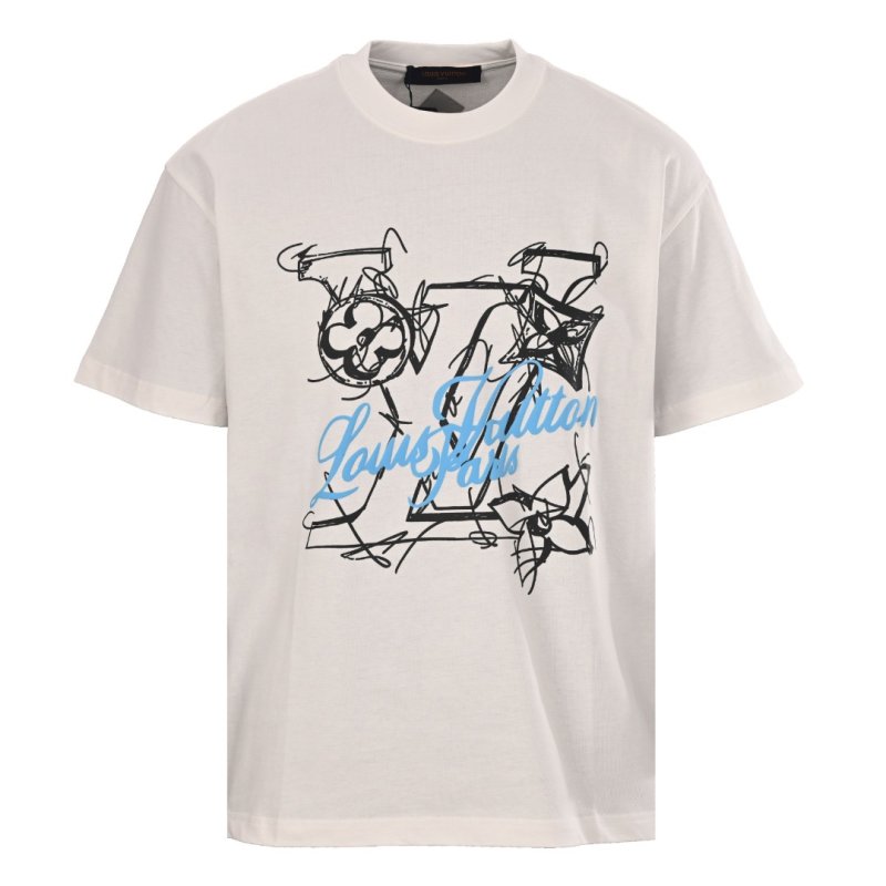 White Graphic Print Short Sleeve T-Shirt with Sketch Design view