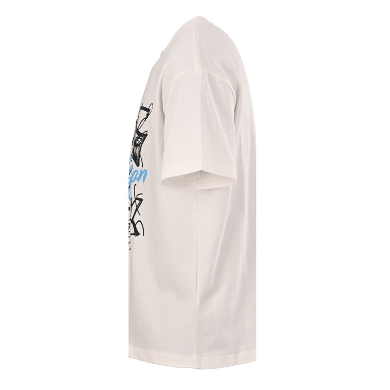 White Graphic Print Short Sleeve T-Shirt with Sketch Design view