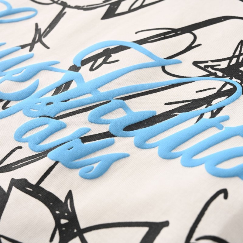 White Graphic Print Short Sleeve T-Shirt with Sketch Design view