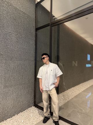 White Short-Sleeve Button-Up Shirt with Chest Pocket view 2