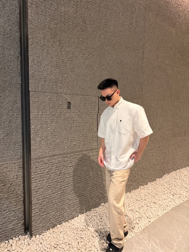 White Short-Sleeve Button-Up Shirt with Chest Pocket view