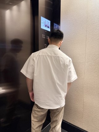 White Short-Sleeve Button-Up Shirt with Chest Pocket view 6