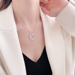 Silver Crystal Circle Pendant Necklace view 1