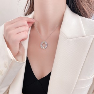 Silver Crystal Circle Pendant Necklace view 2