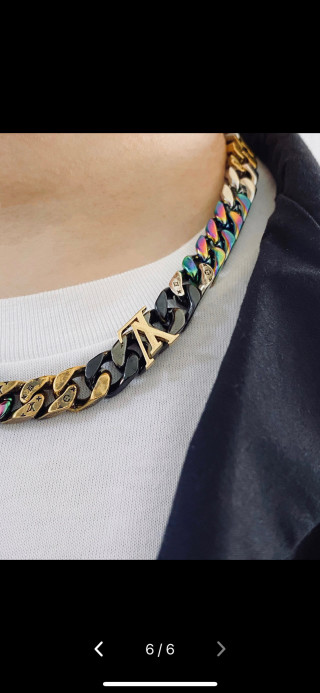 Louis Vuitton LV Chain Links Colorful Letter Cuban Necklace Gold view 7