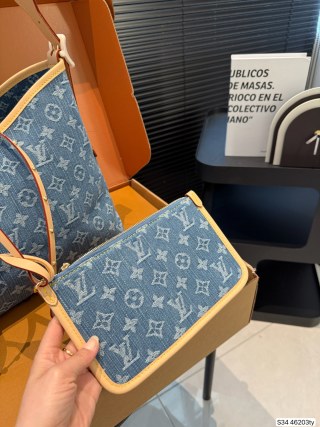 Louis Vuitton Monogram Denim Carryall Tote - Blue/Orange view 4