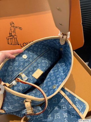 Louis Vuitton Monogram Denim Carryall Tote - Blue/Orange view 9