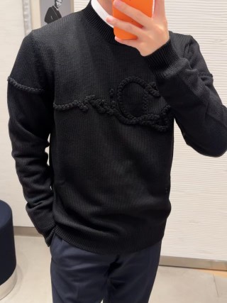 Black Textured Crewneck Sweater view 3