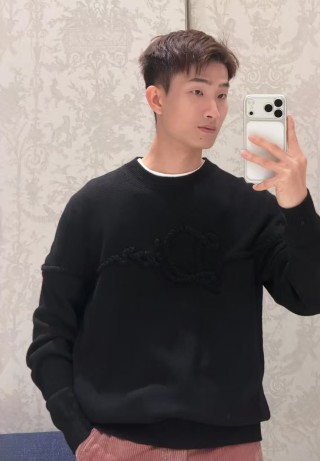 Black Textured Crewneck Sweater view 4