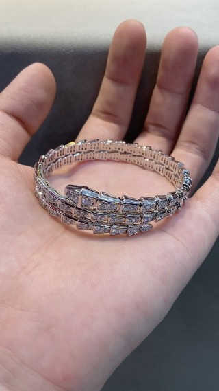 Bulgari Serpenti Double-Circle Diamond Bracelet - White Gold