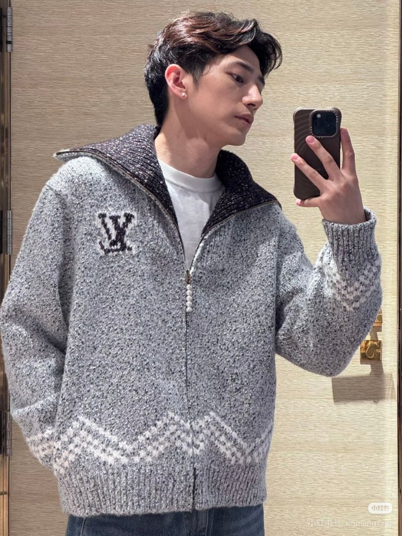 Louis Vuitton Grey Knit Zip Cardigan with LV Logo