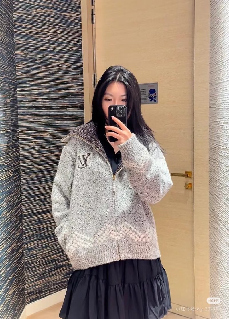 Louis Vuitton Grey Knit Zip Cardigan with LV Logo view