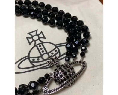 Vivienne Westwood Saturn Crystal Beaded Necklace Black view 8