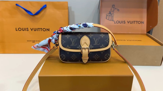Louis Vuitton Monogram Canvas Shoulder Bag with Silk Scarf - Navy/Tan video
