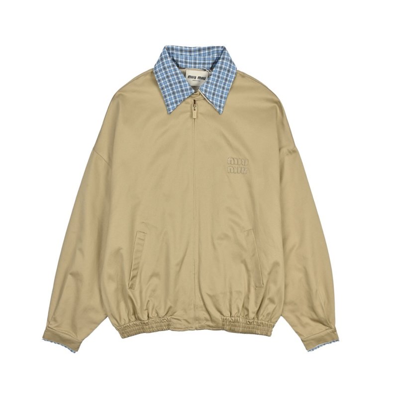 Khaki Harrington Jacket with Checked Collar view