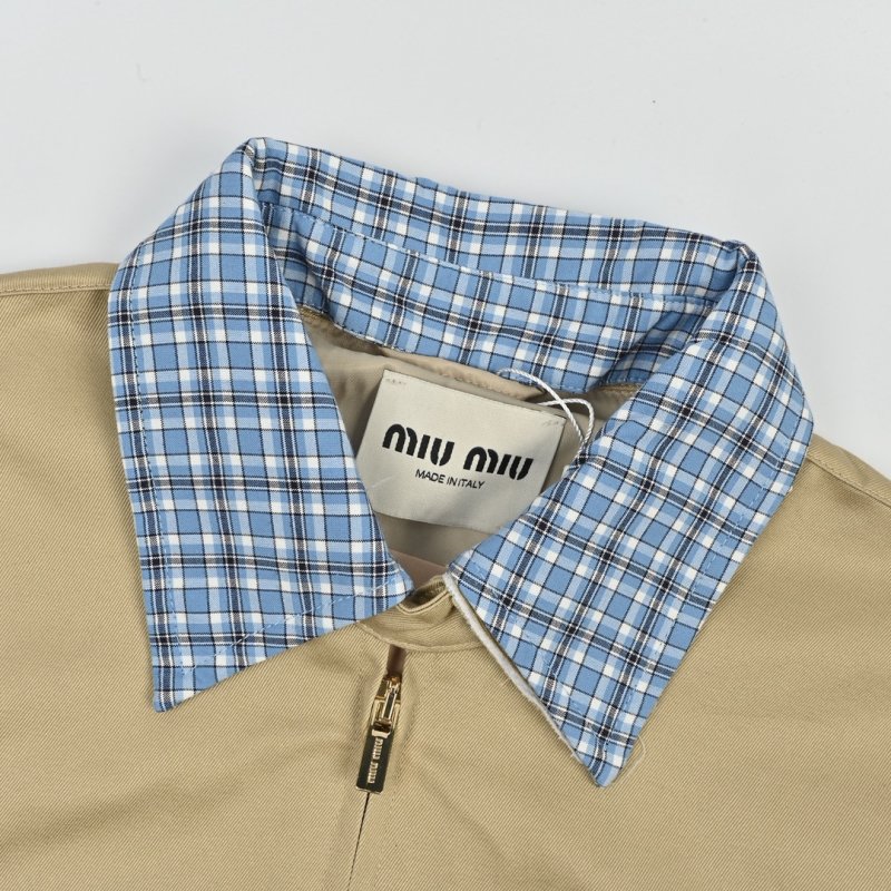 Khaki Harrington Jacket with Checked Collar view