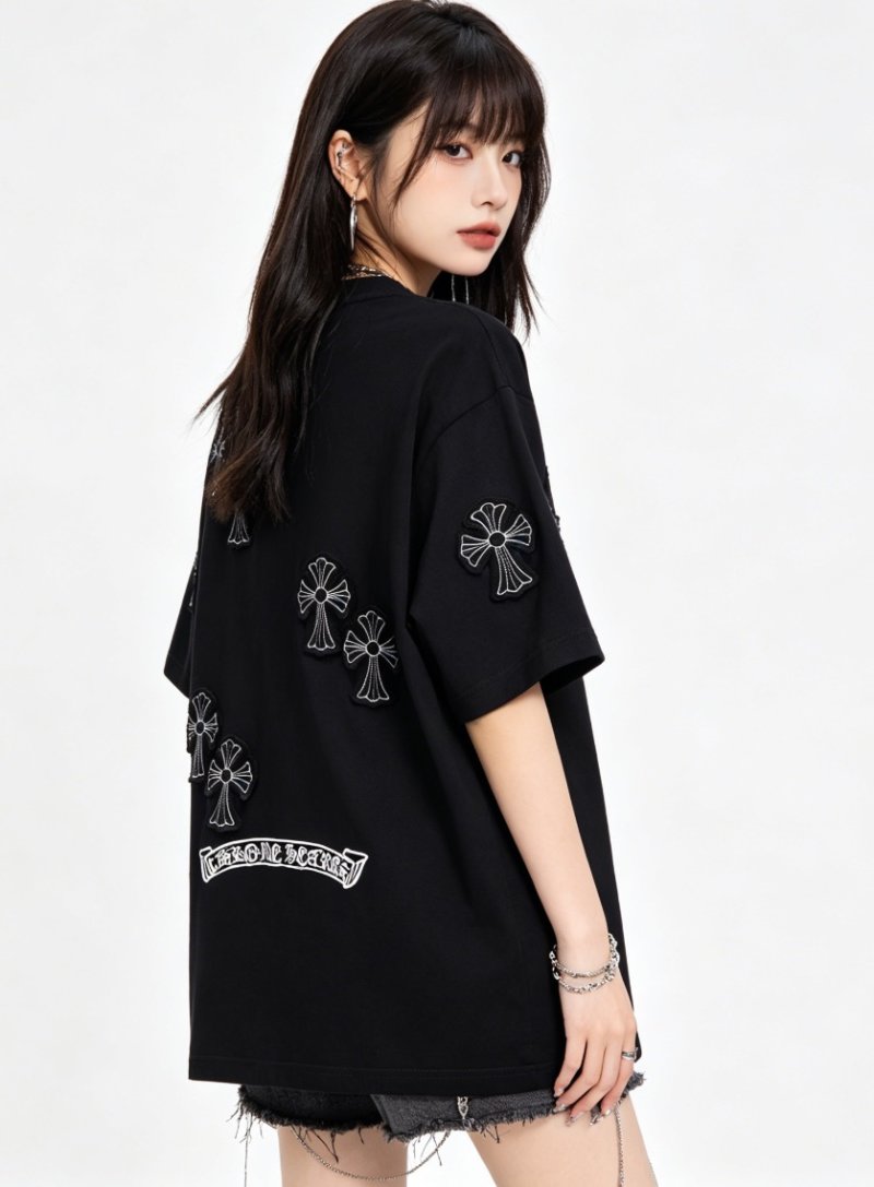 Chrome Hearts Black Cross Embroidered Short Sleeve T-Shirt
