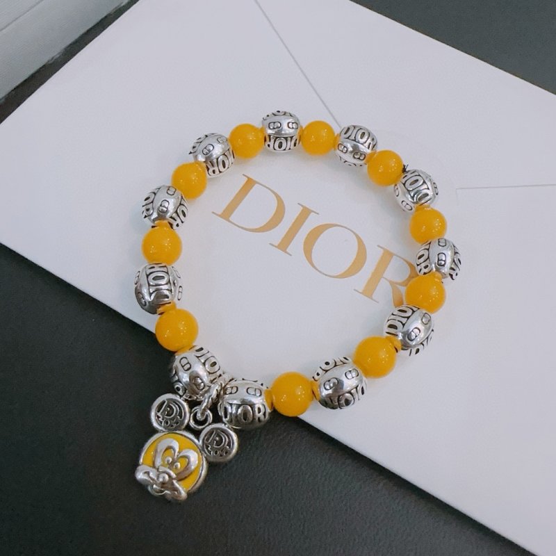 Dior Agate Bead Thai Silver Style Bracelet - Yellow