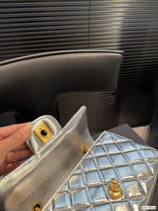 Chanel Quilted Gold Ball Chain Shoulder Bag Silver view 8