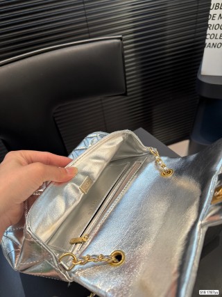 Chanel Quilted Gold Ball Chain Shoulder Bag Silver view 9