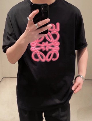 Loewe Neon Pink Anagram Logo Black T-Shirt view 1