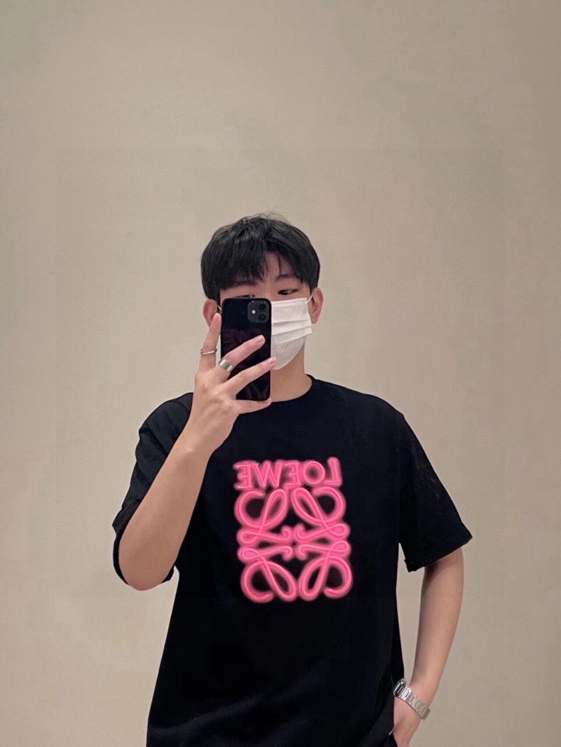 Loewe Neon Pink Anagram Logo Black T-Shirt view
