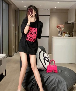 Loewe Neon Pink Anagram Logo Black T-Shirt view 6