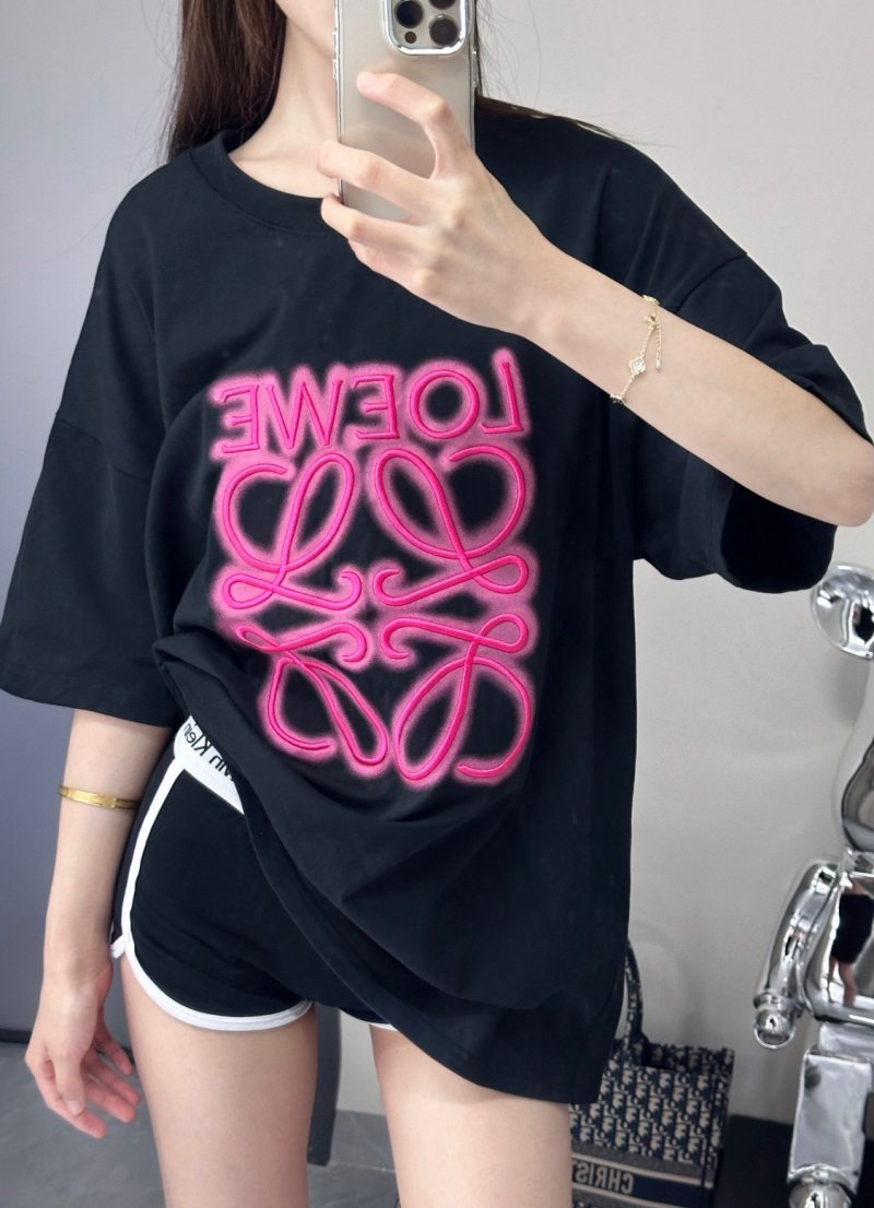Loewe Neon Pink Anagram Logo Black T-Shirt view