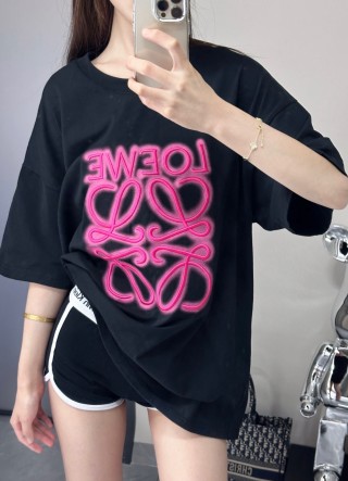 Loewe Neon Pink Anagram Logo Black T-Shirt view 7