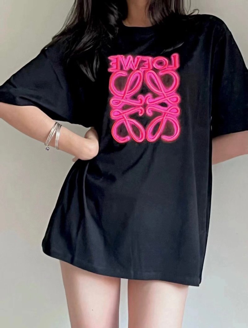 Loewe Neon Pink Anagram Logo Black T-Shirt view