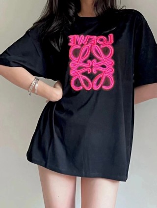 Loewe Neon Pink Anagram Logo Black T-Shirt view 9