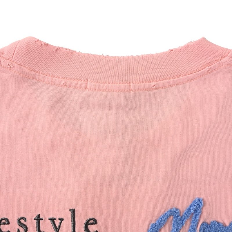 Pink Muscle T-Shirt with Blue Script Logo view