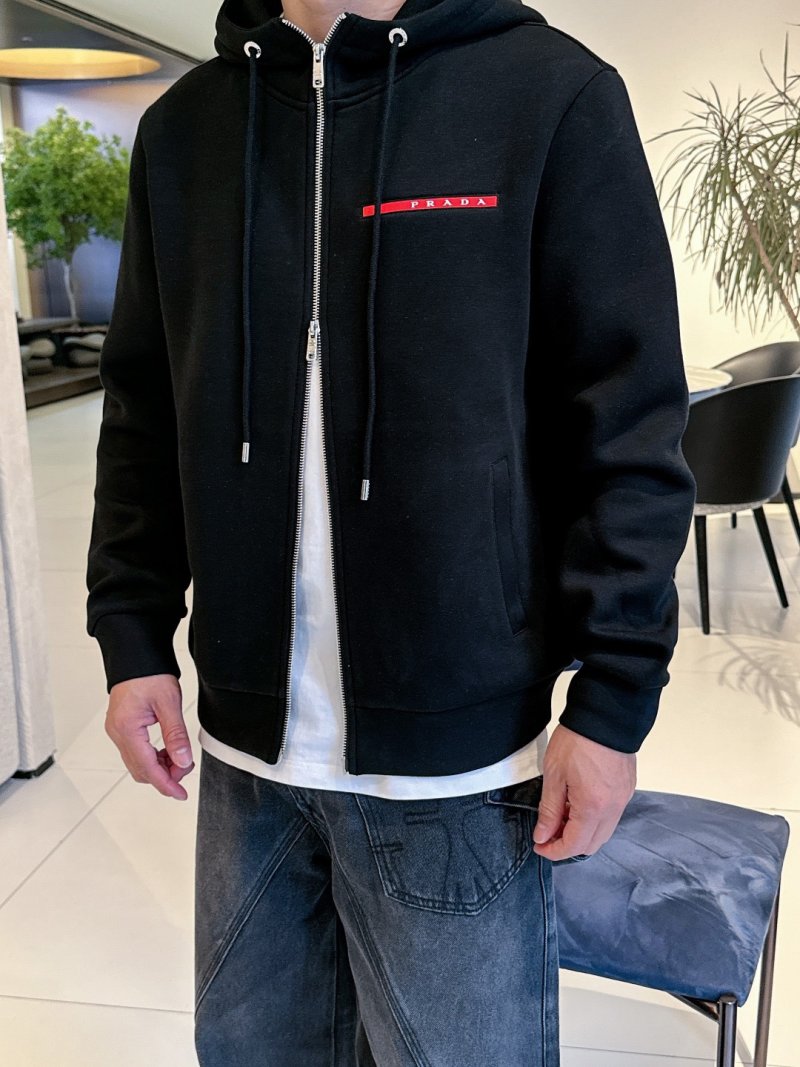 Black Zip Hoodie Jacket with Red Accent Stripe view